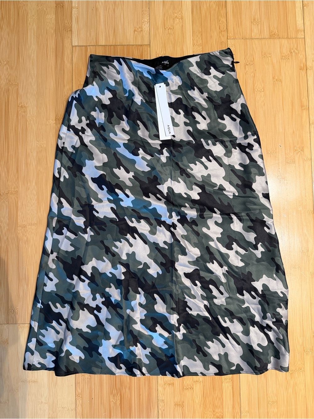 AQUA Satin Camouflage A-Line Midi Skirt - 100% Bloomingdale’s Exclusive